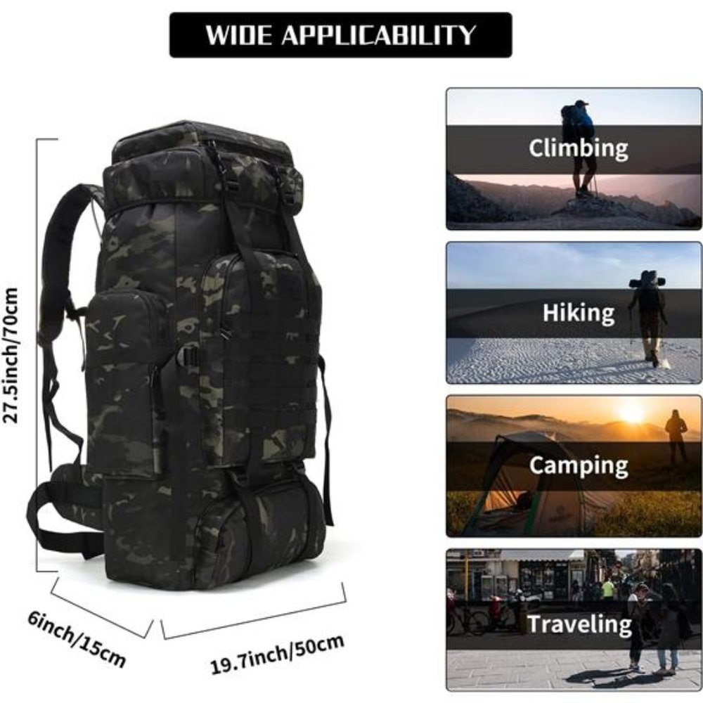 70L Camping/Hiking Backpack - Molle Rucksack Waterproof Traveling Heavy Duty Bag - Picture 4 of 5